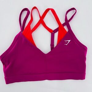 Gymshark Double Up sports bra in Winning Pink and Coral Red. Small